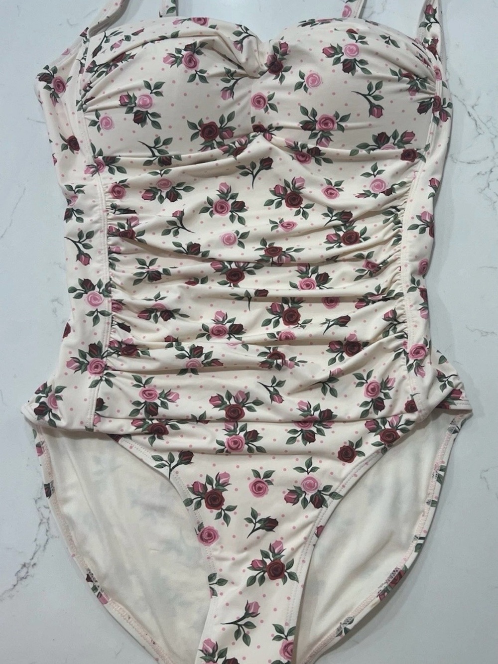 Betsey Johnson Floral Twist Ruched One-Piece Swimsuit - Pink Cream